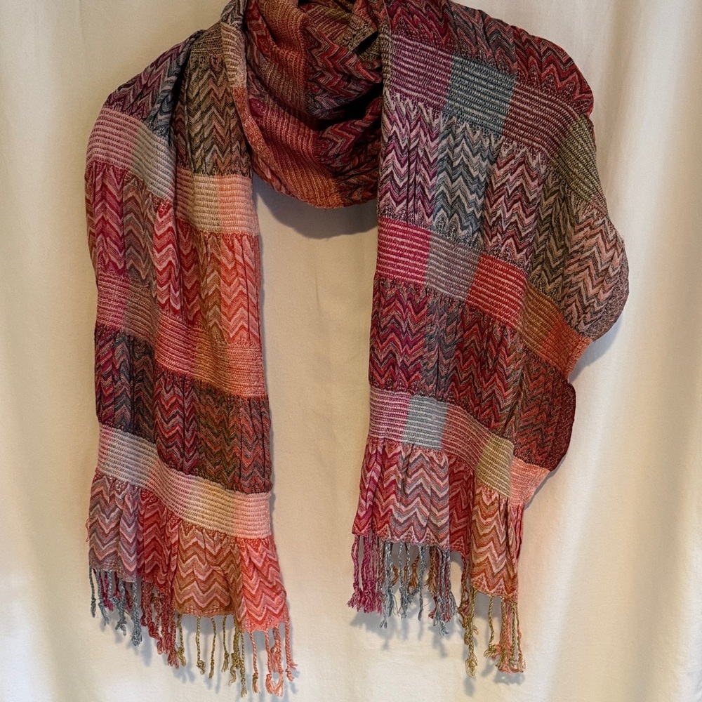 Raj Red and Pink Textured Scarf